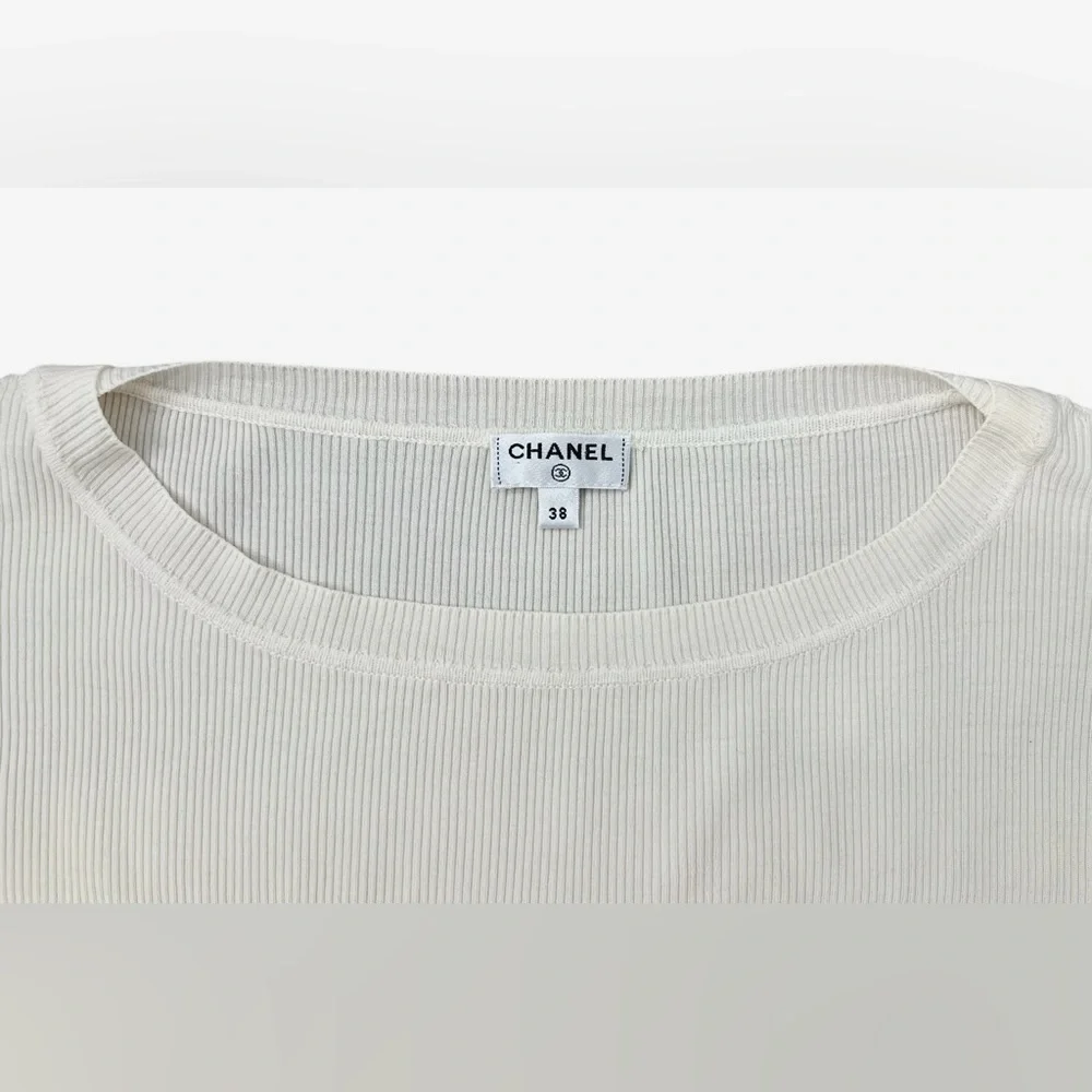 Chanel Sweater Soft Wool Womens 38 (6) Cream Ruffle Tiered Logo Pullover France